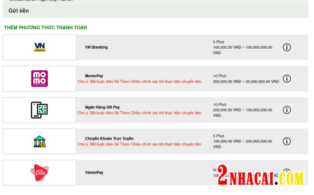 5 Phương thức nạp tiền từ V9Bet